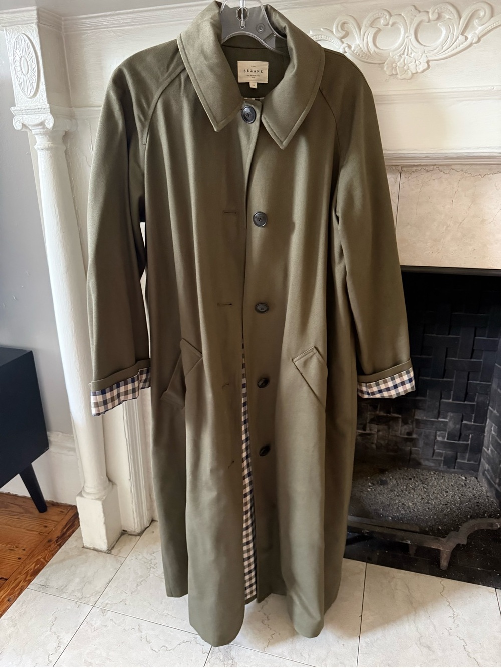 Sezane Olive Green Long Trench Coat - Picture 2 of 3